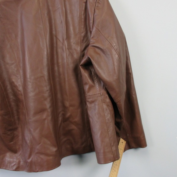 Cole Haan Brown Genuine Lambskin Leather Jacket Womens 2X Zip Biker Moto 1008 - Picture 13 of 16